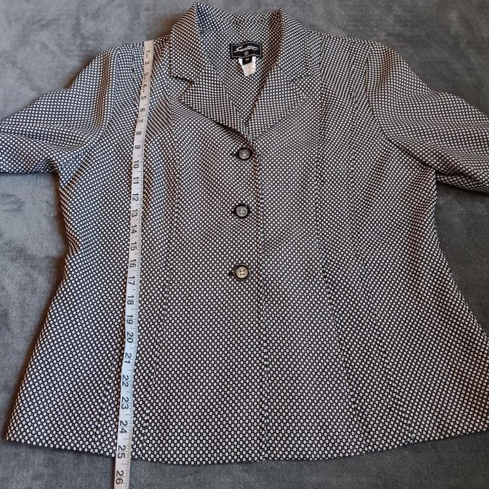 Vintage Black & White Dots Women's Suit Jacket Blazer Size 16 Retro Office Coat - Picture 3 of 9